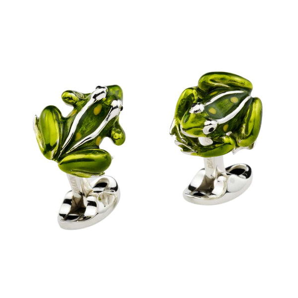 deakin & francis Sterling Silver Green Frog Cufflinks