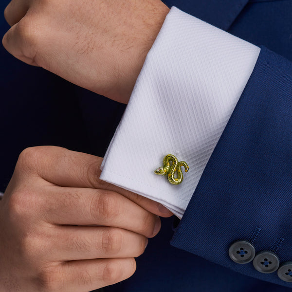 Deakin & Francis Sterling Silver Green Snake Cufflinks