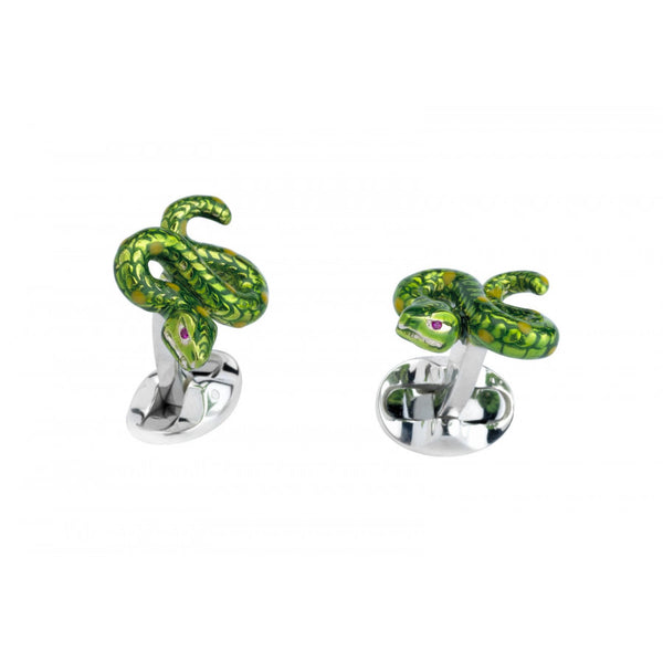 deakin & francis Sterling Silver Green Snake Cufflinks