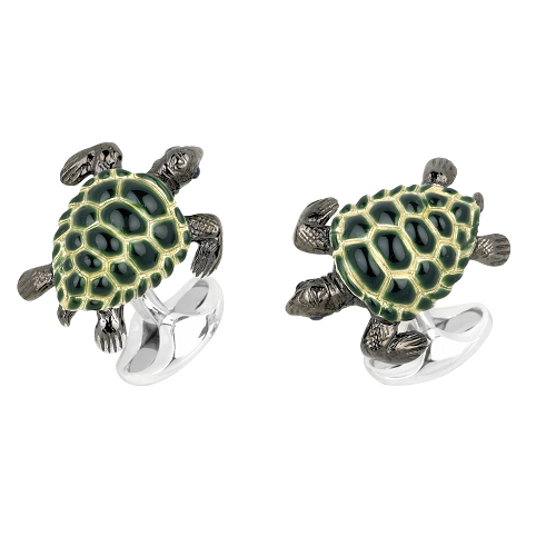 deakin & francis Sterling Silver Green Turtle Cufflinks