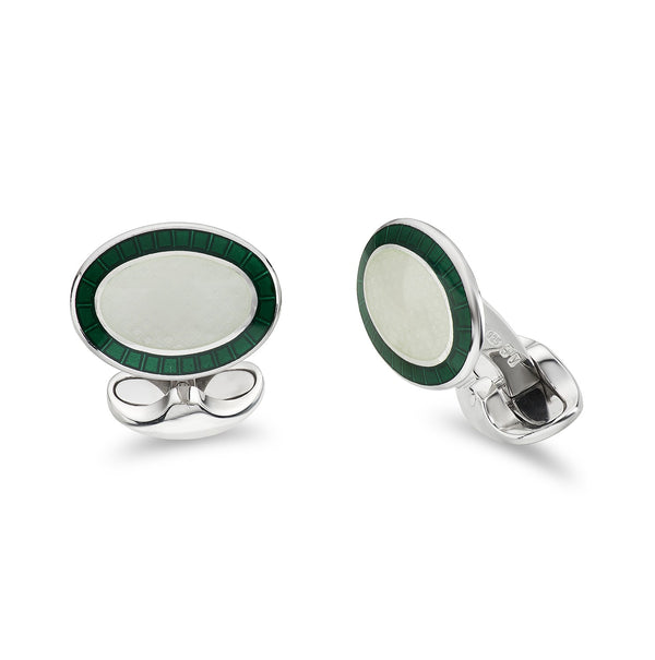 deakin & francis Sterling Silver Green & White Enamel Cufflinks deakin & francis Sterling Silver Green & White Enamel Cufflinks