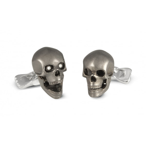 deakin & francis Sterling Silver Grey Skull Cufflinks with Diamond Eyes