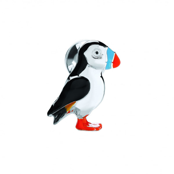 deakin & francis Sterling Silver Hand-Enamelled Puffin Lapel Pin