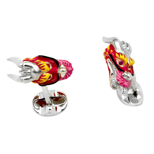 deakin & francis Sterling Silver Hand-Painted Enamel Dragon Cufflinks