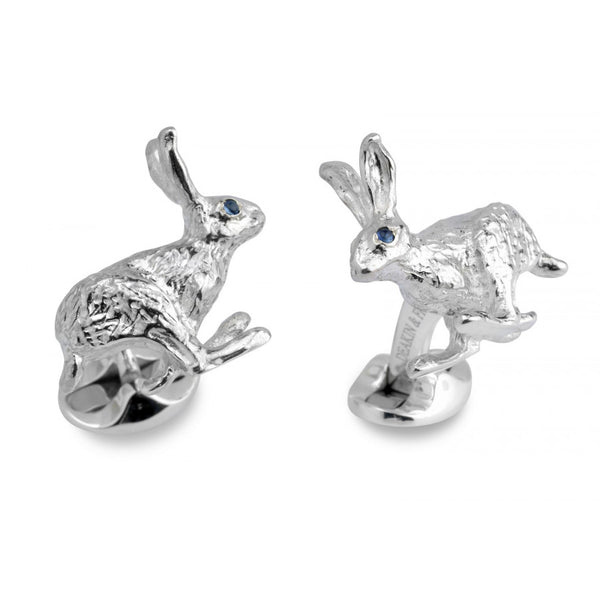 deakin & francis Sterling Silver Hare Cufflinks With Sapphire Eyes
