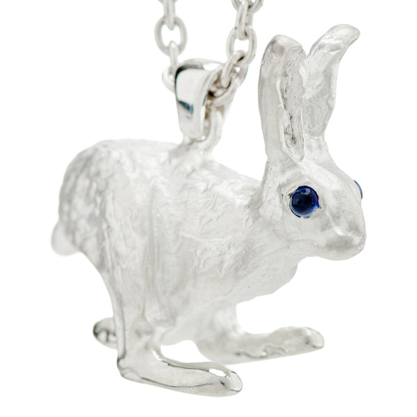 Deakin & Francis Sterling Silver Hare With Sapphire Eyes Pendant In Matte Finish And Chain