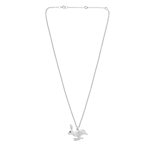 Deakin & Francis Sterling Silver Hare With Sapphire Eyes Pendant In Matte Finish And Chain