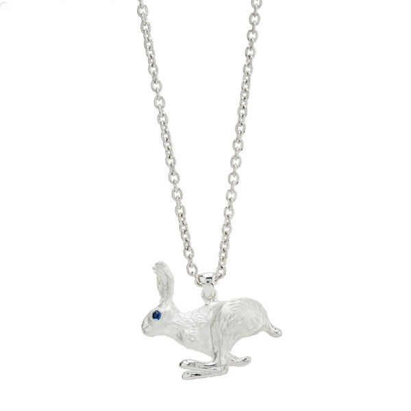 deakin & francis Sterling Silver Hare With Sapphire Eyes Pendant In Matte Finish and Chain