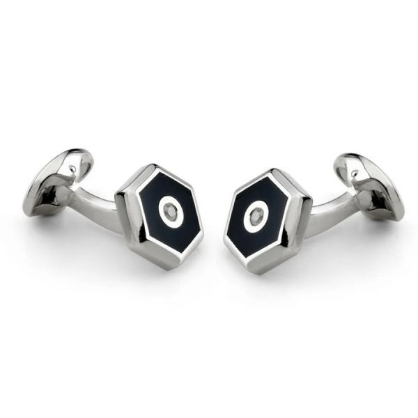 Deakin & Francis Sterling Silver Hexagonal Onyx And Diamond Dress Set