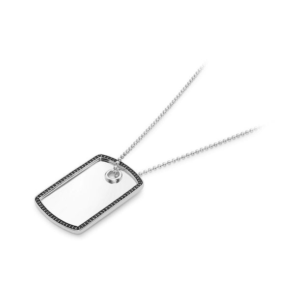 deakin & francis Sterling Silver ID Tag Pendant With Black Spinel Border