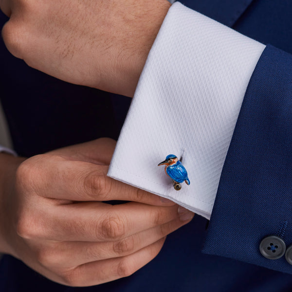 Deakin & Francis Sterling Silver Kingfisher Enamelled Cufflinks