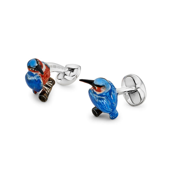 Deakin & Francis Sterling Silver Kingfisher Enamelled Cufflinks