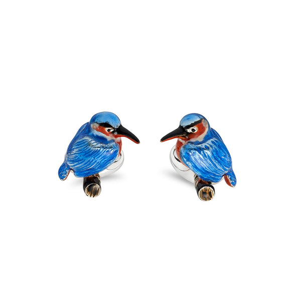 deakin & francis Sterling Silver Kingfisher Enamelled Cufflinks