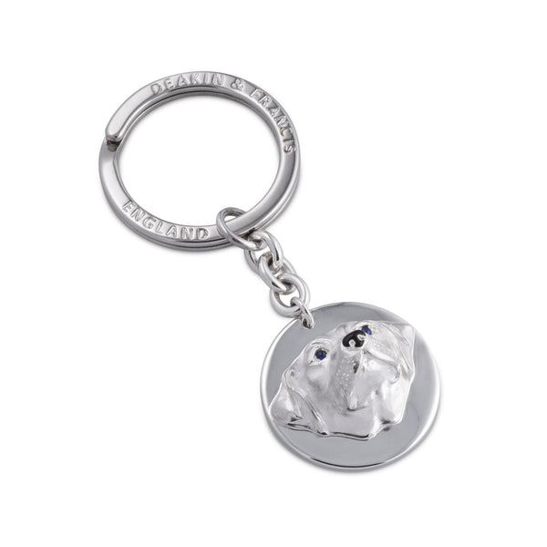 deakin & francis Sterling Silver Labrador Keyring With Sapphire Eyes