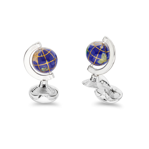 deakin & francis Sterling Silver Lapis Lazuli Bead Globe Cufflinks