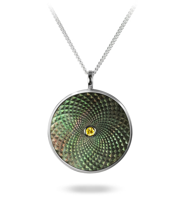 deakin & francis Sterling Silver Large Pendant with Grey Mother-of-Pearl and Yellow Sapphire Gem