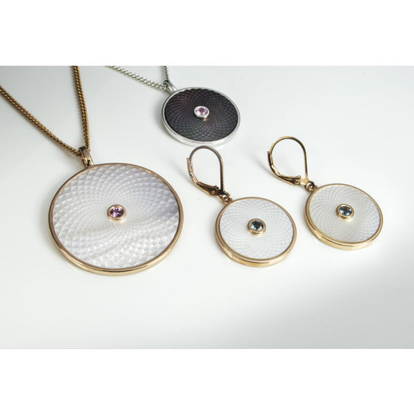 Deakin & Francis Sterling Silver Large Pendant With White Mother-of-Pearl And Pink Sapphire Gem