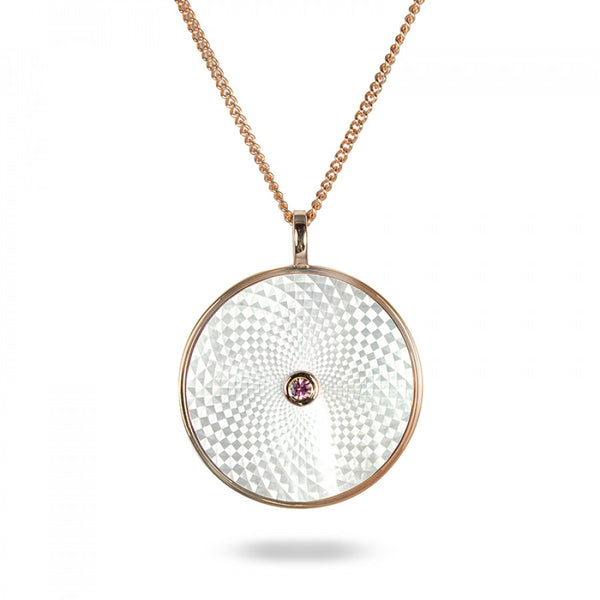 deakin & francis Sterling Silver Large Pendant with White Mother-of-Pearl and Pink Sapphire Gem