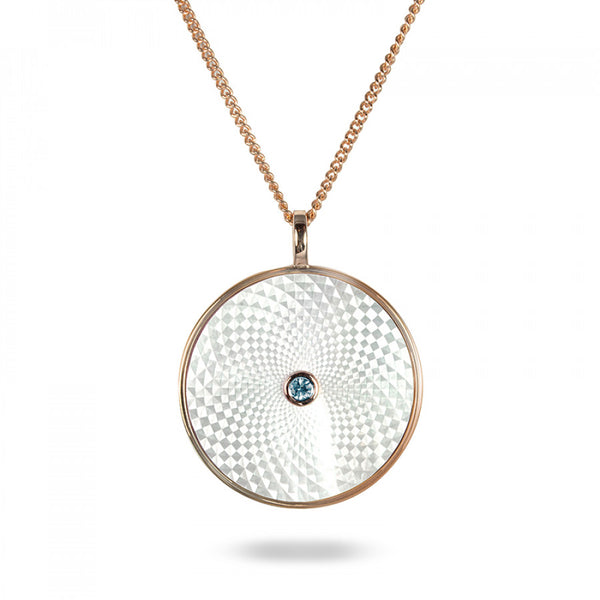 deakin & francis Sterling Silver Large Pendant with White Mother-of-Pearl and an Aquamarine Gem