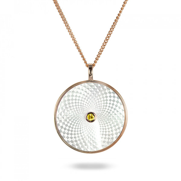 deakin & francis Sterling Silver Large Pendant with White Mother-of-Pearl and Yellow Sapphire Gem