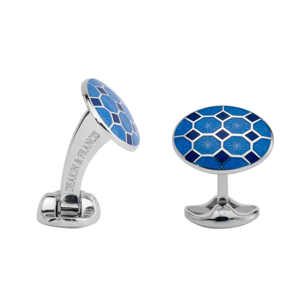 deakin & francis Sterling Silver Light And Dark Blue Pattern Cufflinks