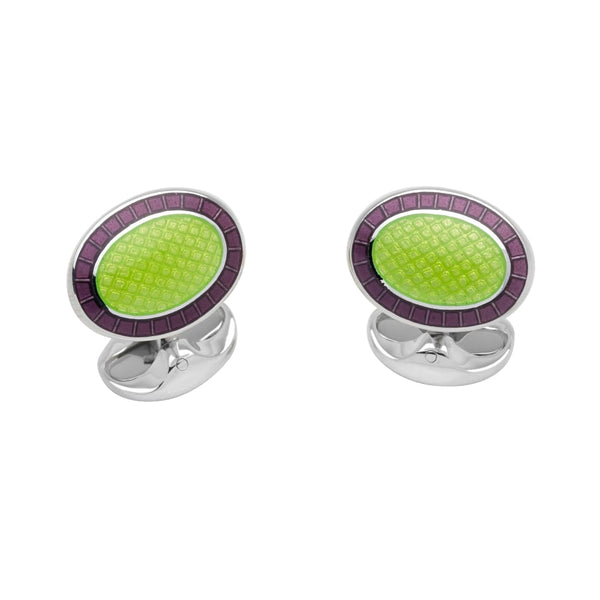 deakin & francis Sterling Silver Lilac and Lime Green Enamel Cufflinks