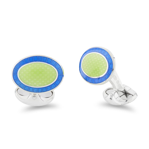 deakin & francis Sterling Silver Lime Green And Sky Blue Cufflinks