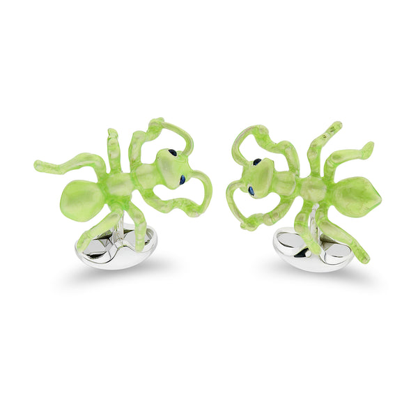 deakin & francis Sterling Silver Lime Green Ant Cufflinks