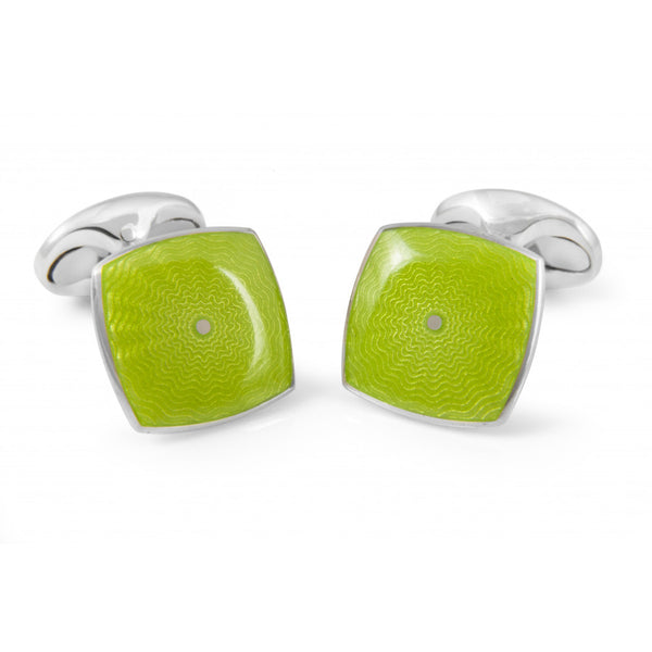 deakin & francis Sterling Silver Lime Green Enamel Cufflinks