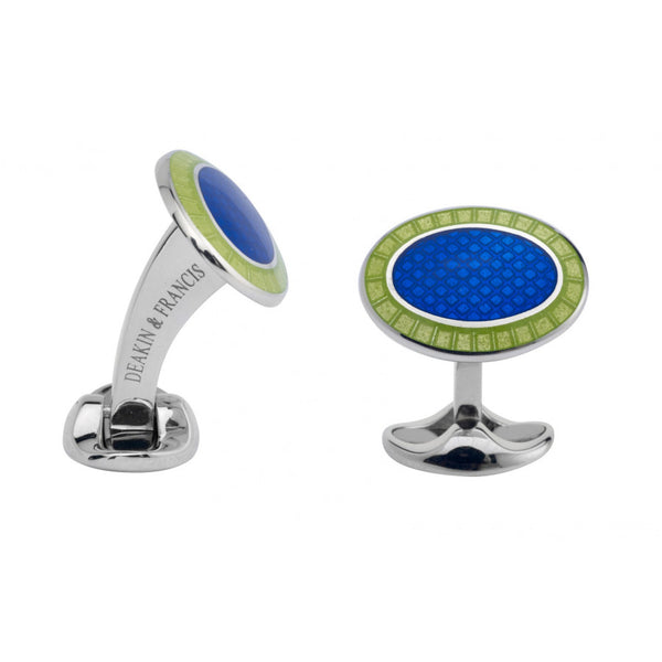 deakin & francis Sterling Silver Lime Green & Nitric Blue Enamel Cufflinks