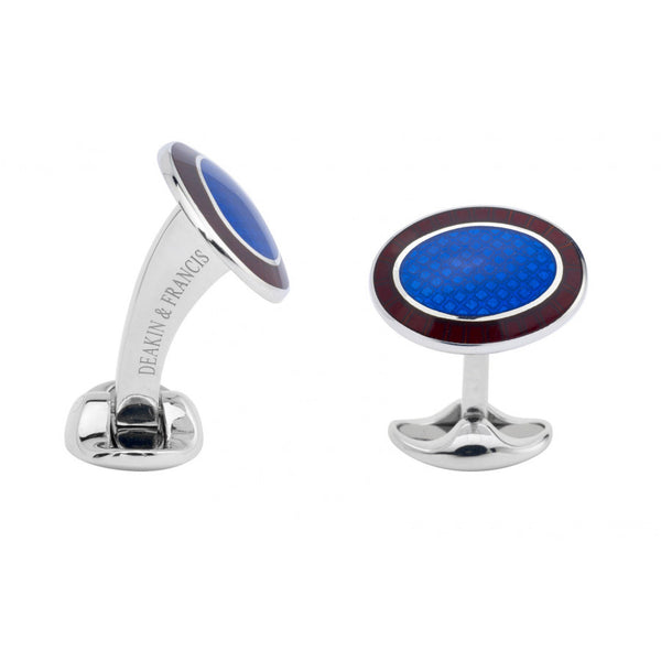 deakin & francis Sterling Silver Maroon Red & Royal Blue Enamel Cufflinks