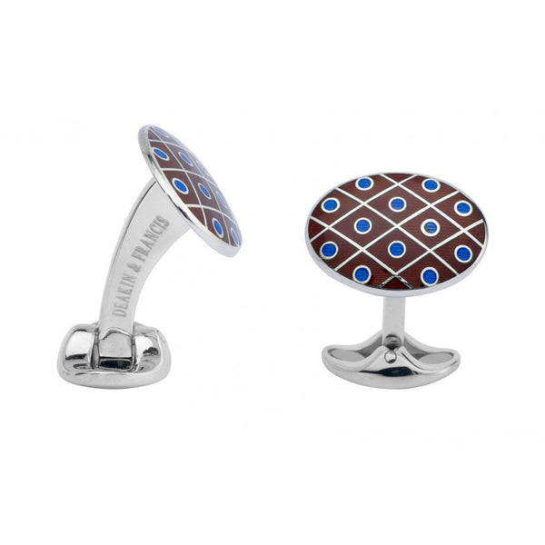 deakin & francis Sterling Silver Maroon Red with Royal Blue Spot Cufflinks