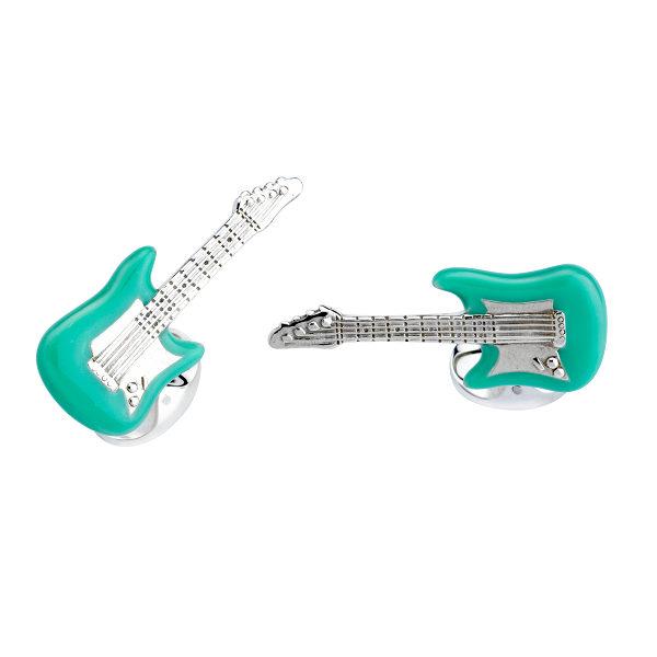 deakin & francis Sterling Silver Mint Green Enamel Guitar Cufflinks