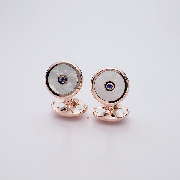 Deakin & Francis Sterling Silver Mother Of Pearl And Sapphire Cufflinks In Rose Gold