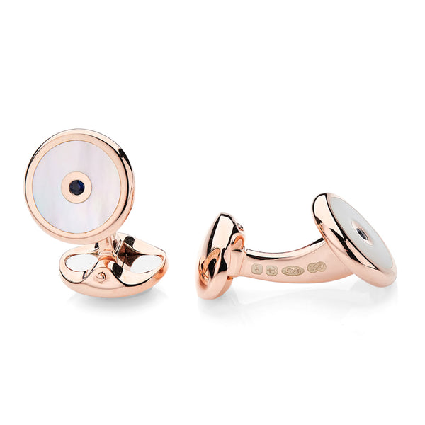 Deakin & Francis Sterling Silver Mother Of Pearl And Sapphire Cufflinks In Rose Gold