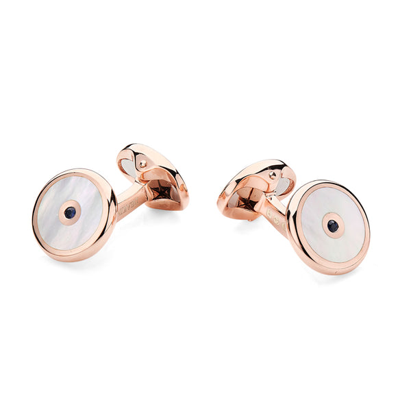 Deakin & Francis Sterling Silver Mother Of Pearl And Sapphire Cufflinks In Rose Gold