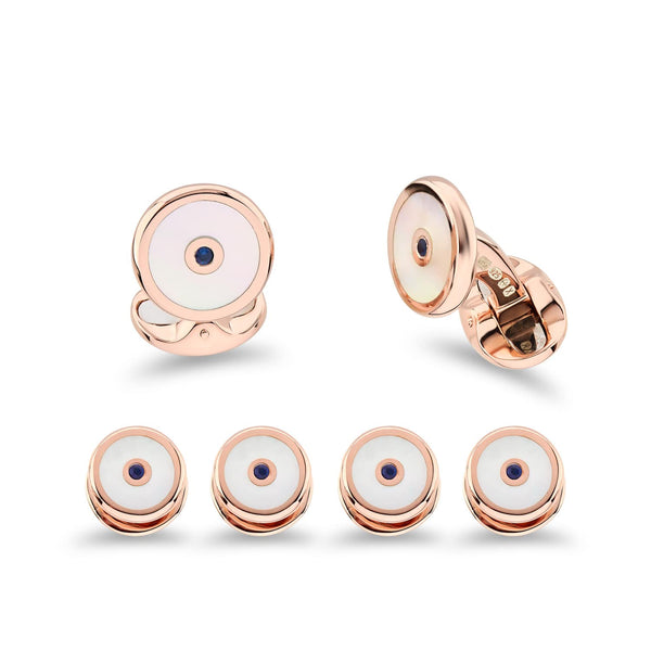 deakin & francis Sterling Silver Mother Of Pearl And Sapphire Dress Set In Rose Gold