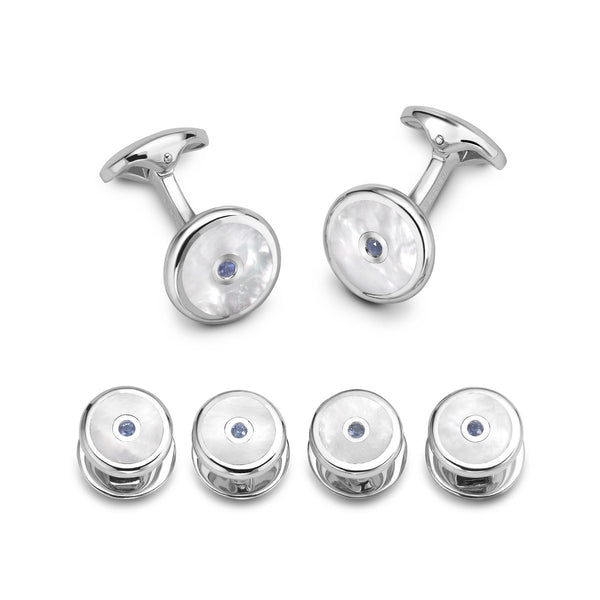 deakin & francis Sterling Silver Mother-Of-Pearl And Sapphire Dress Set