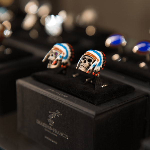Deakin & Francis Sterling Silver Native American Skull Cufflinks