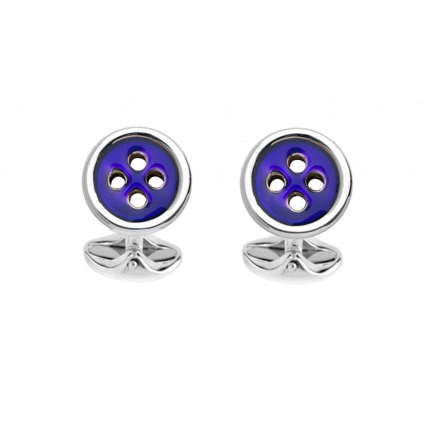 deakin & francis Sterling Silver Navy Blue Button Cufflinks