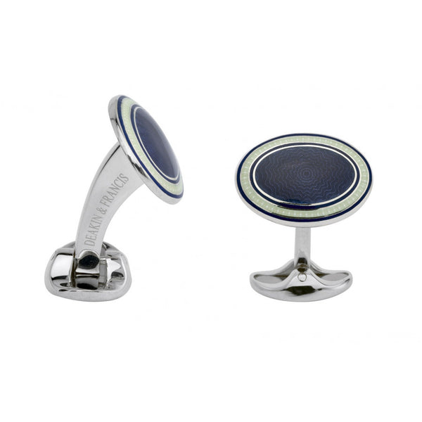 deakin & francis Sterling Silver Navy Blue Clear & Purple Enamel Cufflinks