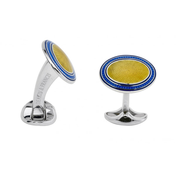 deakin & francis Sterling Silver Navy Blue Royal Blue & Bright Yellow Enamel Cufflinks