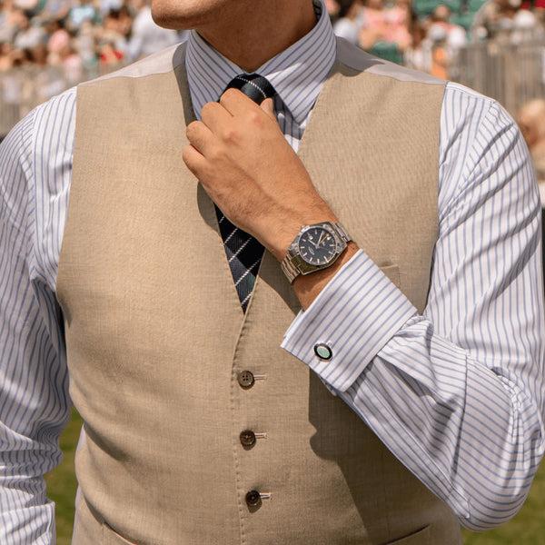 Deakin & Francis Sterling Silver Navy Blue Sky Blue & Silver Enamel Cufflinks