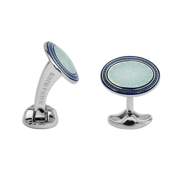 deakin & francis Sterling Silver Navy Blue Sky Blue & Silver Enamel Cufflinks