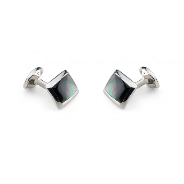 deakin & francis Sterling Silver Oblong Cufflinks with Grey Mother-of-Pearl Inlay