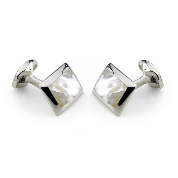 deakin & francis Sterling Silver Oblong Cufflinks with White Mother-of-Pearl Inlay