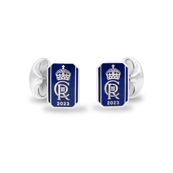 deakin & francis Sterling Silver Oblong Enamel Coronation Cufflinks - Blue Cufflinks