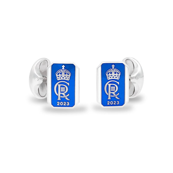 deakin & francis Sterling Silver Oblong Two Colour Enamel Coronation Cufflinks - Blue Cufflinks