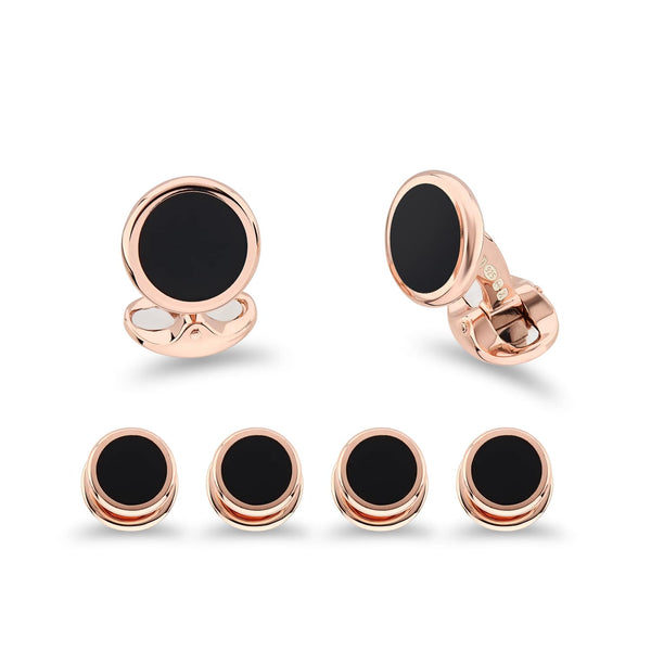 deakin & francis Sterling Silver Onyx Inlay Dress Set In Rose Gold deakin & francis Sterling Silver Onyx Inlay Dress Set In Rose Gold