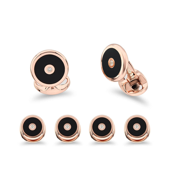 deakin & francis Sterling Silver Onyx Inlay Dress Set With Diamond Centre In Rose Gold